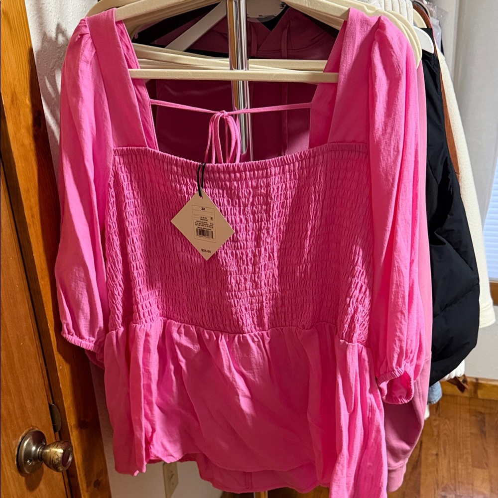 Ava & Viv Vibrant Pink Smocked Blouse